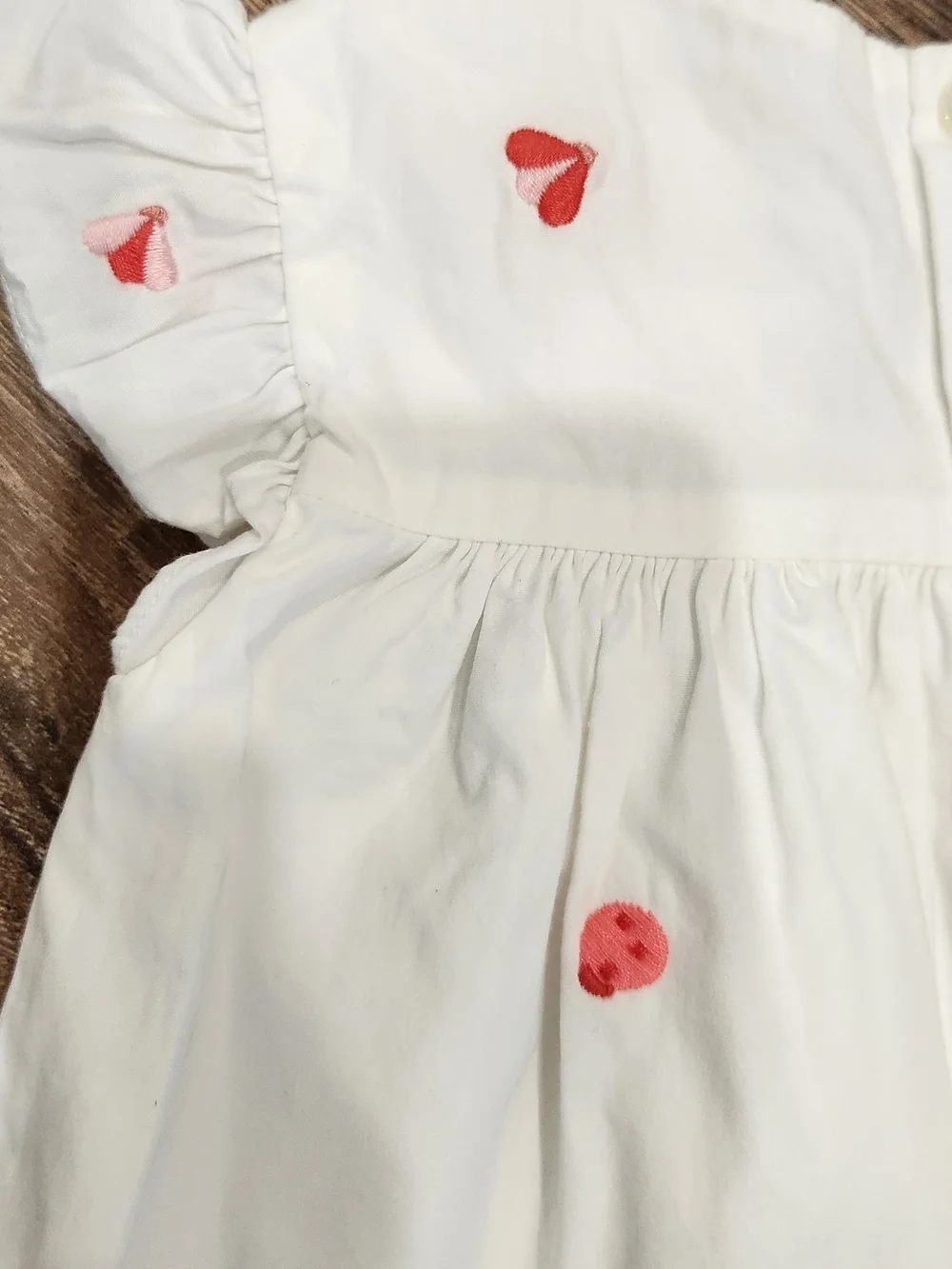 Jacadi White Dress and Bloomers with Pink Heart Embroidery